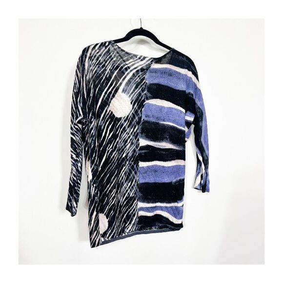 Nic + Zoe Womens Pullover Dolman Sweater Small Purple Animal Print Linen Blend - Picture 3 of 7